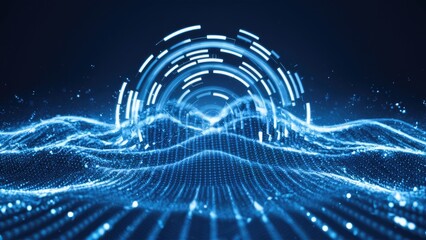 Poster -  Abstract digital wave of particles on a futuristic white background. Big data visualization concept in 3D rendering.