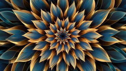 Poster - Abstract floral design in gold and blue tones for wall art, mural, or poster decoration