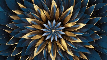 Poster - Abstract floral design in gold and blue tones for wall art, mural, or poster decoration