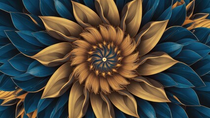 Poster - Abstract floral design in gold and blue tones for wall art, mural, or poster decoration