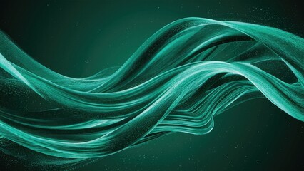 Fototapete - Abstract flowing particles wave in shades of green and blue, digital background design