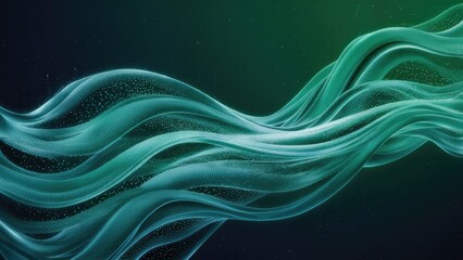 Poster - Abstract flowing particles wave in shades of green and blue, digital background design