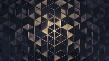 Poster - Abstract geometric background featuring semi-transparent cubes in a repeating pattern. 3D rendering with dark color tones.