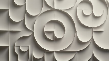 Fototapete - Abstract geometric circle shapes on a 3D papercut background. Creative modern pattern in white and gray tones featuring a contemporary design.
