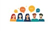 © kinara art design - A group of diverse people with speech bubbles, symbolizing communication and conversation.