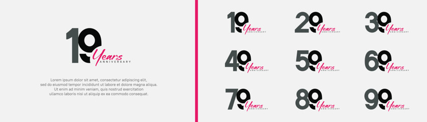 Wall Mural - anniversary logotype set. vector design black and pink color can be use for special moment