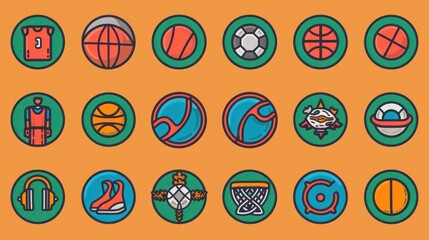 Poster - Colorful Basketball Icons Set.