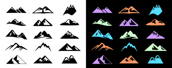 set of mountain silhouette icon logo vector. abstract color landscape graphic