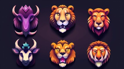 Sticker - Colorful Geometric Animal Heads.