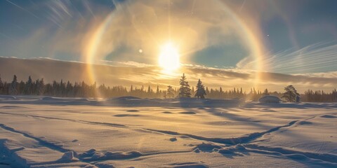 Wall Mural - Sun dogs and halo on a chilly winter day