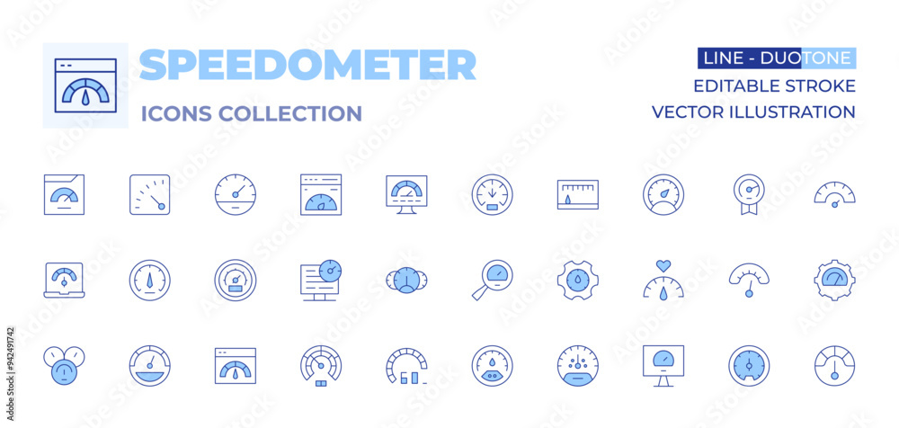 Speed Test Module Icon Speedometer icons collection. Line Duotone style, editable stroke ...