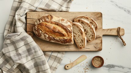 Freshly Baked Bread on Rustic Wooden Cutting Board.