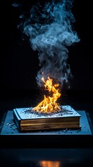 A mesmerizing image of a book engulfed in flames, illustrating destruction, knowledge, and the inevitable passage of time.