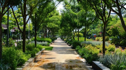 Wall Mural - Tranquil Pathway Through Lush Greenery.