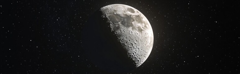 Aufkleber - Half moon in its first quarter phase isolated against a black sky depicted in a 3D cartoon rendering