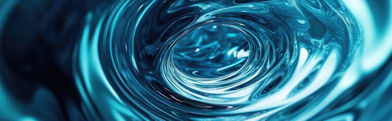 Poster - Spherical warp of space in a 3D cartoon rendering Stunning wormhole background in shades of cyan