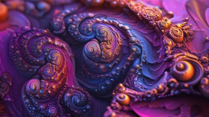 Poster - Abstract fractal patterns and shapes in a 3D cartoon rendering Mysterious psychedelic relaxation pattern with dynamic flowing natural forms Sacred geometry featuring mystical spirals Vibrant color