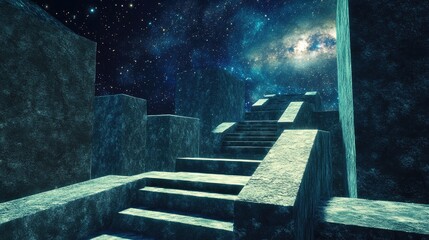 Poster - Steps into the cosmos depicted in 3D cartoon rendering