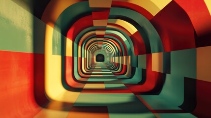Poster - Abstract fractal background featuring a tunnel and squares in a 3D cartoon rendering