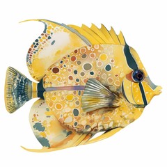 watercolor painting of a pair of butterflyfish with intricate patterns, on isolated white background