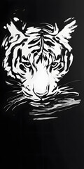 Wall Mural - head of a tiger, water ink