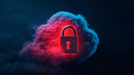 Poster - Abstract digital cloud with a lock symbol representing security and protection in the digital world.