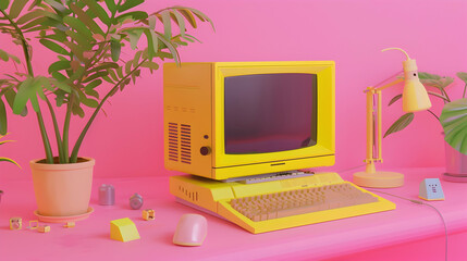 Poster - PInk and yellow computer inspired composition.
