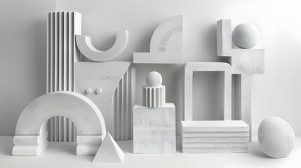 Poster - Set of white cement geometric elements.