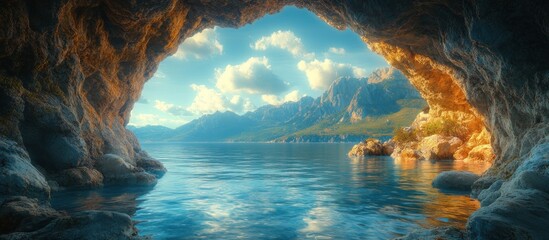 Canvas Print - Sea View From Cave