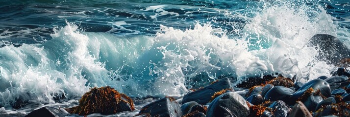 Canvas Print - Waves of the ocean striking the rugged coastline