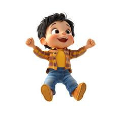 happy cartoon boy with plaid shirt and jeans