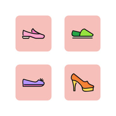 Sticker - Summer shoes line icon set. Espadrille, flat, high heel shoes, loafer. Footwear concept. Can be used for topics like shoe store, fashion, style