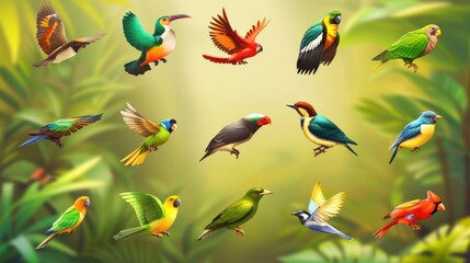 Canvas Print - Colorful Birds in Flight.