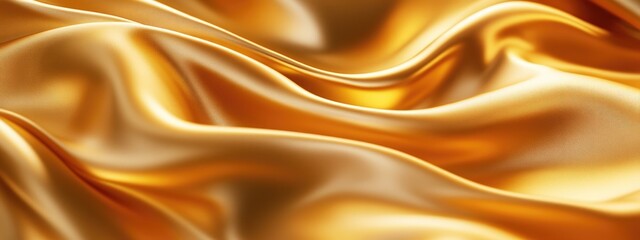 Poster - 3D rendering of a swirling gold silk texture in close up showcasing the entire background