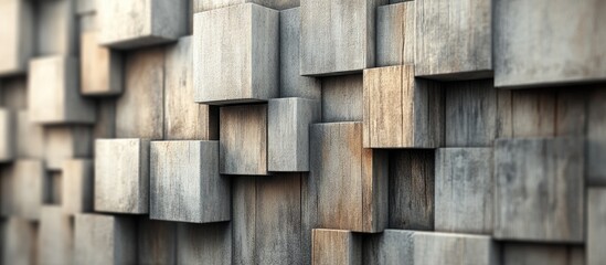 Poster - 3D rendering of wooden panels stacked in light grey and brown tones for a bright grunge background