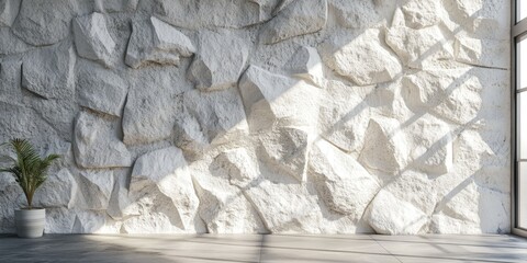 Poster - 3D rendering of a white stone wall in a building interior or exterior