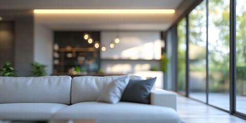 Poster - 3D rendering of an abstract blurred beautiful living room interior for background with a vintage light filter