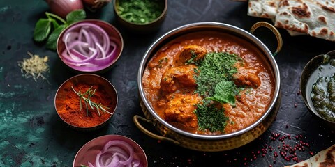 Poster - Butter chicken with mint chutney and onion accompaniments