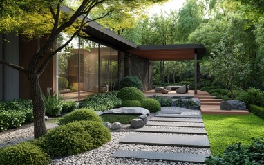 3D rendering of a modern green garden