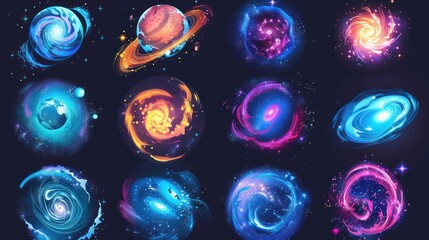 Wall Mural - Cosmic swirls, galaxies, nebulae, planets, space.