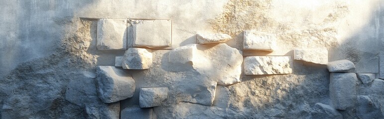 Poster - 3D rendering of an ancient stone gray wall fragment illuminated by sunlight