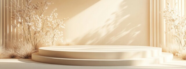 Poster - 3D Rendering of a Cream Color Podium Design Illustration