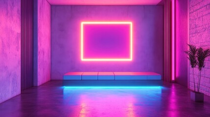 Poster - Contemporary illuminated interior featuring a vacant frame 3D rendering
