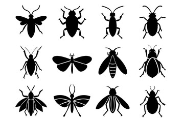 Poster - Set of insect icons silhouette vector illustration