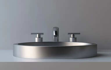 Fototapete - 3D rendering of a stainless steel bathroom tap and faucet