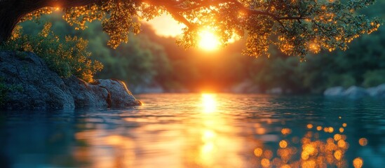 Poster - Golden Sunset Reflecting on River