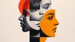 © CHOI POO - Faces of Diversity: A captivating collage of diverse female profiles, rendered in a striking grayscale palette with vibrant orange accents, evokes themes of individuality, unity