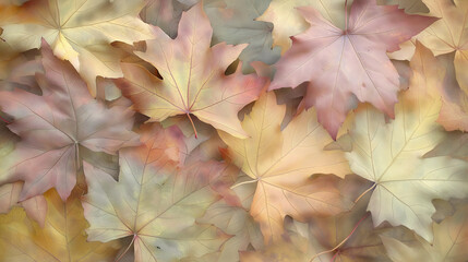 Wall Mural - Soft autumn pastel color maple leaves for background use, Generative AI image..