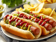 © Giovanni - Classic Hot Dogs with Ketchup, Mustard, and Relish, Served With A Side Of Potato Chips