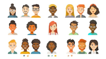 Poster - Cartoon diverse people avatars set.